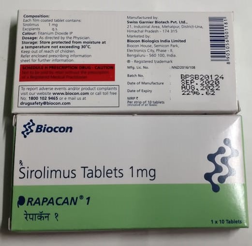 BUY Rapacan -1 - Sirolimus 1mg by Swiss Garnier Biotech Pvt Ltd at the best  price available.